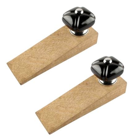 2 Pieces Solid Black Square Ceramic Door Stopper